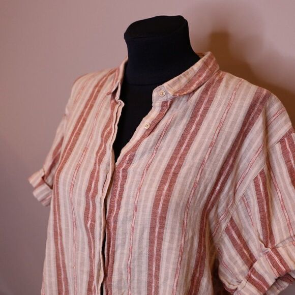 Aritzia Community Linen Striped Button Up Top Sz M - Picture 4 of 5